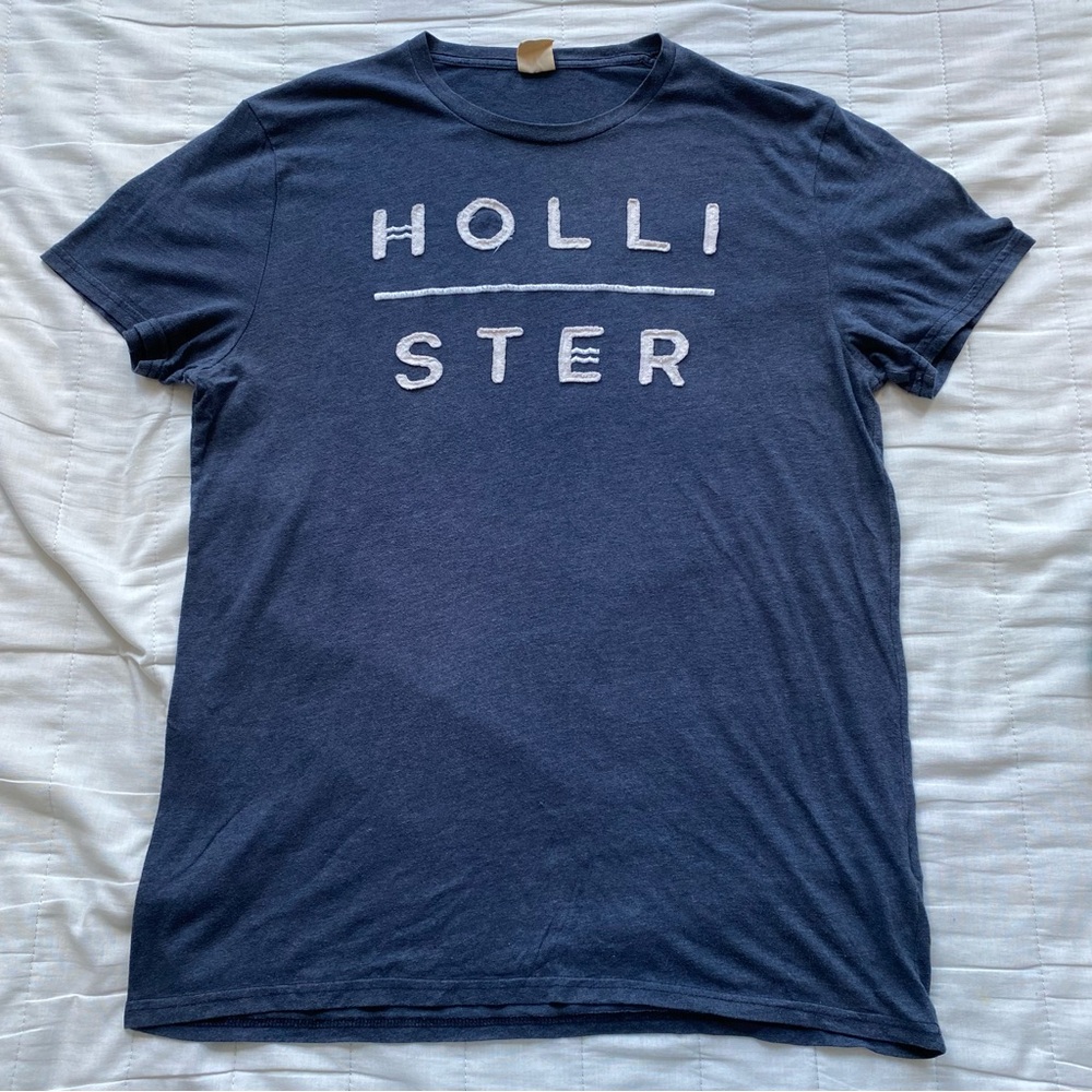 Hollister Navy Short Sleeve Logo Tee with White Lettering